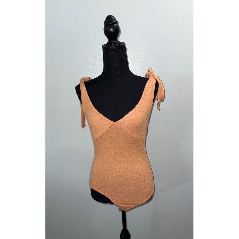 Le Lis Collection Tie Strap Bodysuit Sleeveless V Neck Womens Orange